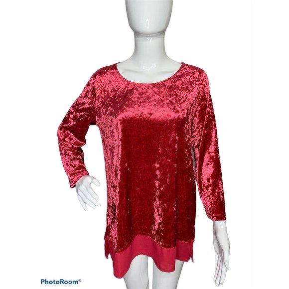 Coldwater Creek Tops - Coldwater Creek Women's S Red Velvet Blouse Shirt